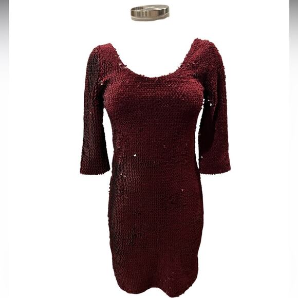 BB Dakota Sequined Velvet Burgundy Dress Size Small - Picture 3 of 10